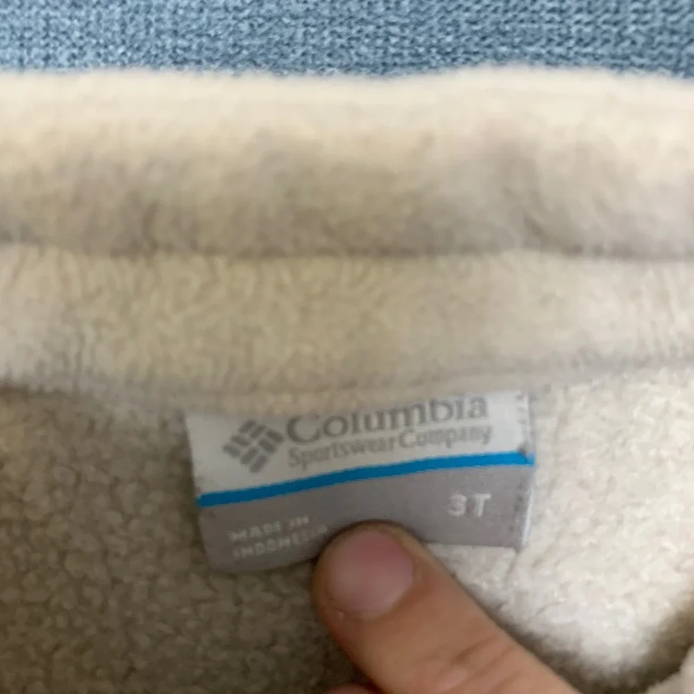 Columbia Fleece Jacket Boys 3T Beige Logo Full Zip Mock Neck Long Sleeve Winter